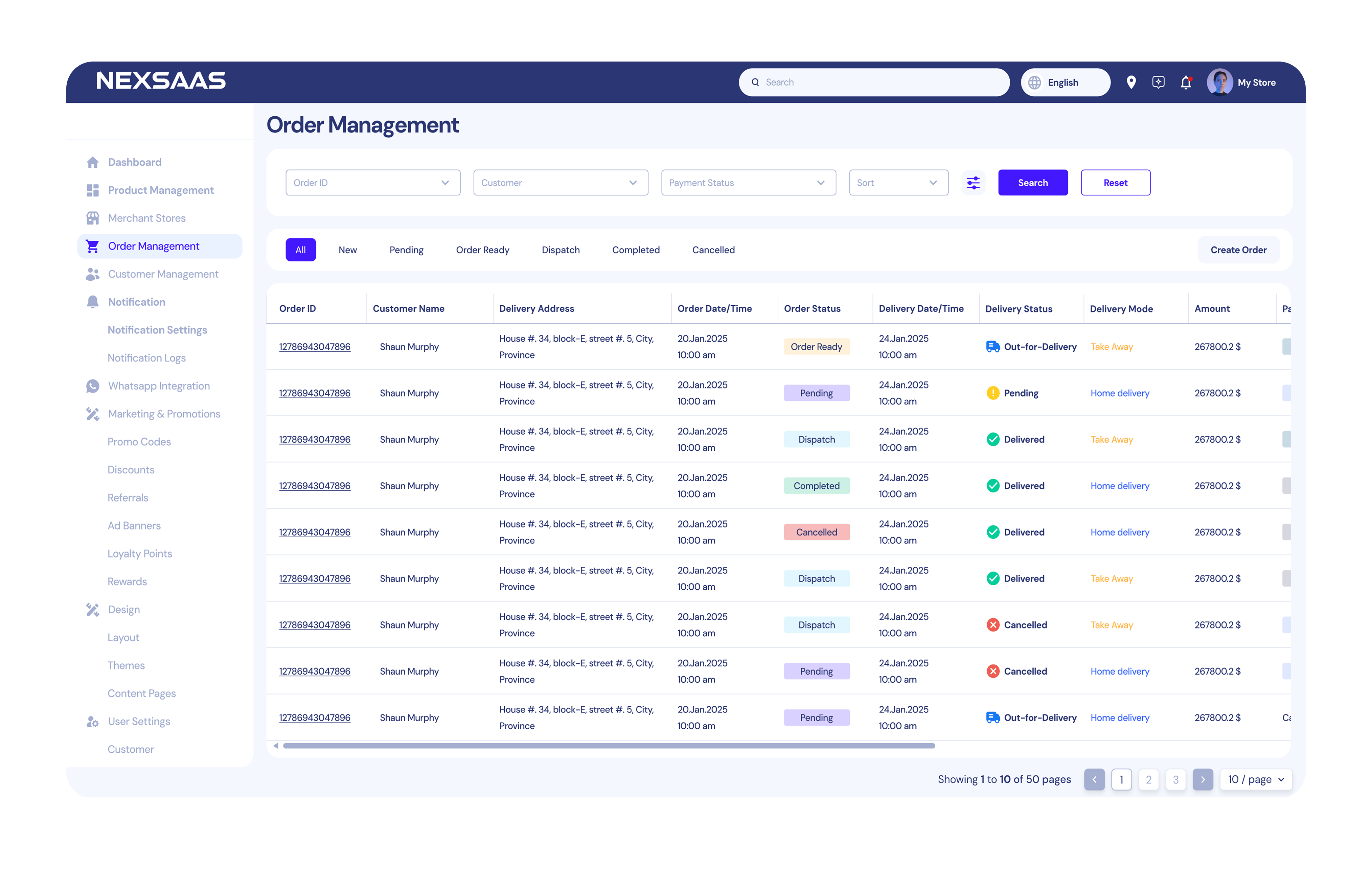 Order Management Screenshot